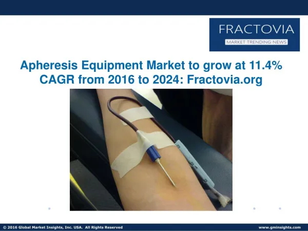 Apheresis Equipment Market to grow at 11.4% CAGR from 2016 to 2024