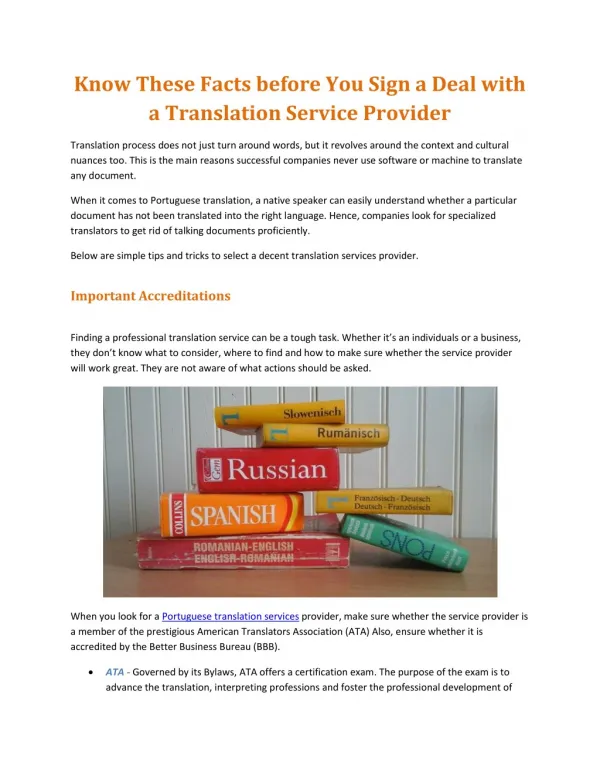 Know These Facts before You Sign a Deal with a Translation Service Provider