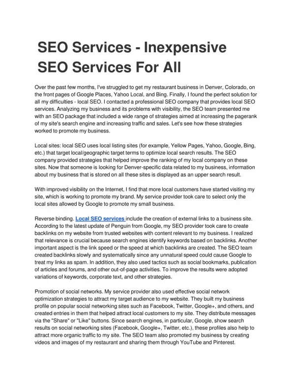 SEO Services - Inexpensive SEO Services For All