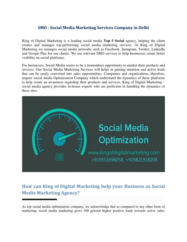 SMO - Social Media Marketing Services Company in Delhi
