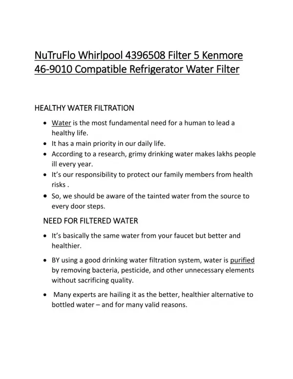NuTruFlo Whirlpool 4396508 Filter 5 Kenmore 46-9010 Compatible Refrigerator Water Filter