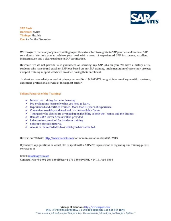sap basis duration 45hrs timings flexible
