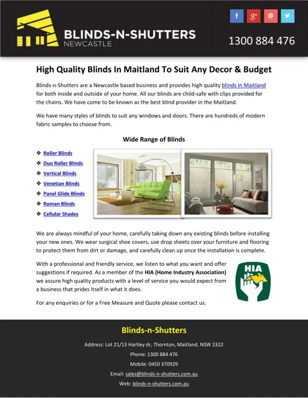 High Quality Blinds In Maitland To Suit Any Decor & Budget