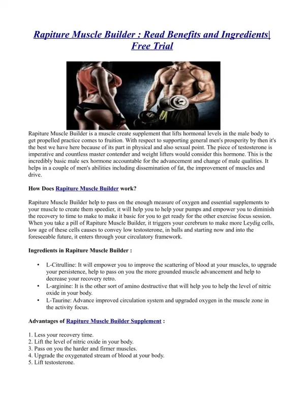Rapiture Muscle Builder : Read Benefits and Ingredients| Free Trial