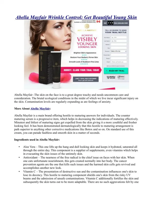 Abella Mayfair Wrinkle Control: Get Beautiful Young Skin