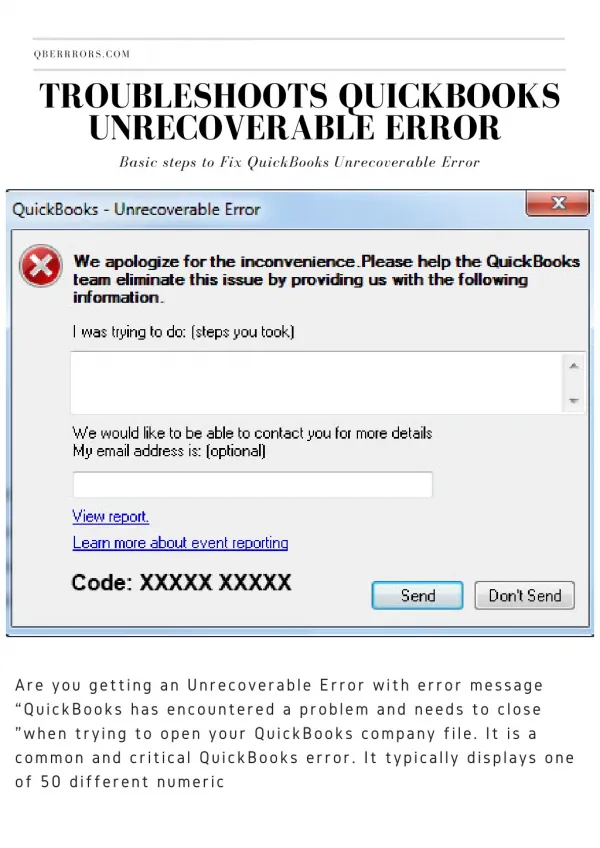 Steps to Troubleshoots QuickBooks Unrecoverable Error