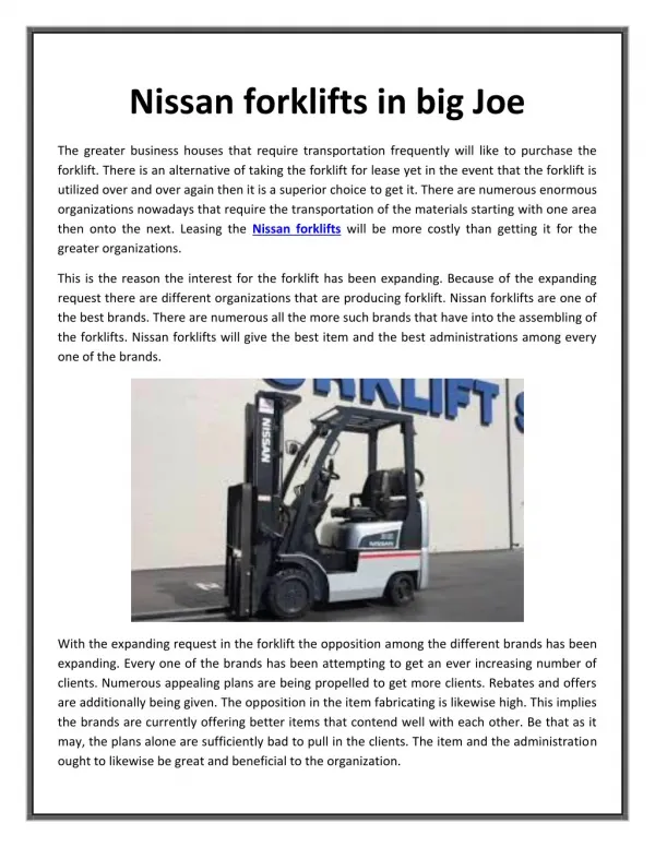 Nissan forklifts in big Joe