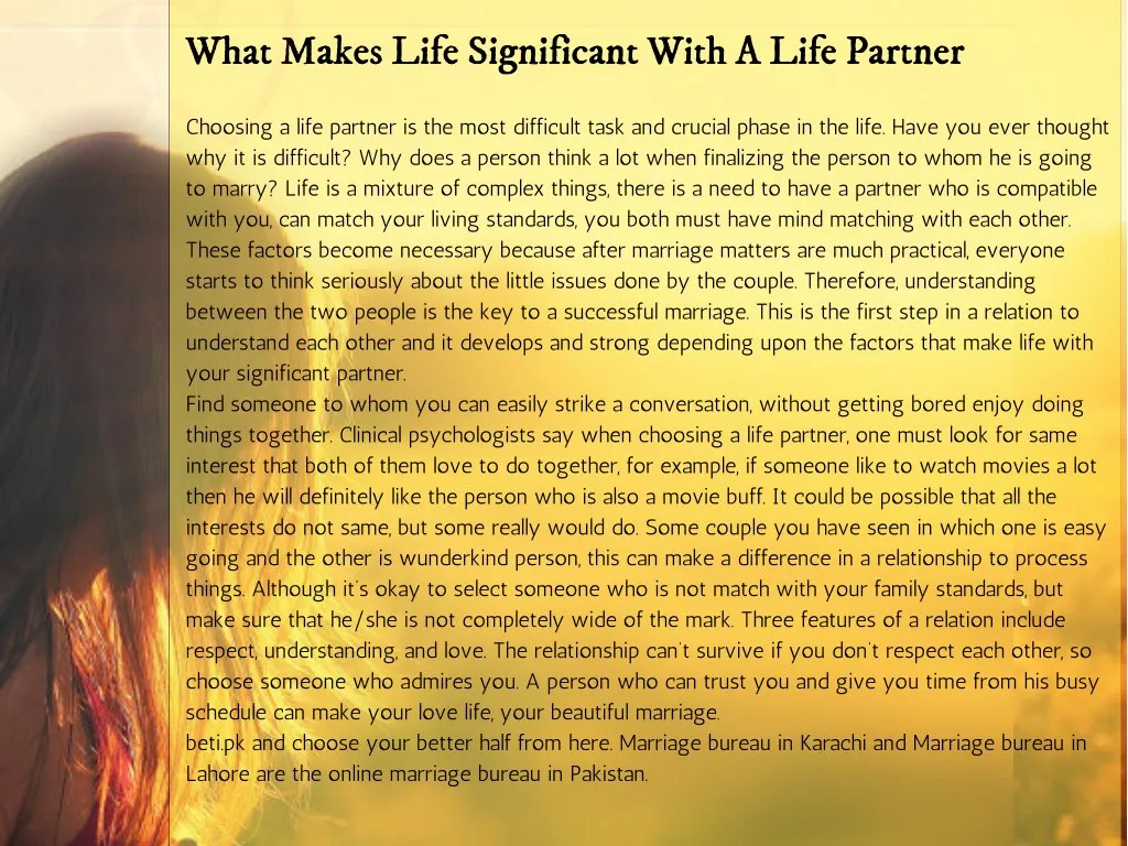 what makes life significant with a life partner