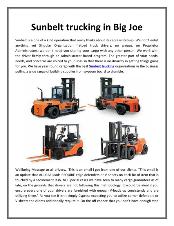 Sunbelt trucking in Big Joe