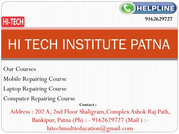 Hi Tech is Providing Exclusive Laptop Repairing Course in Patna, Bihar