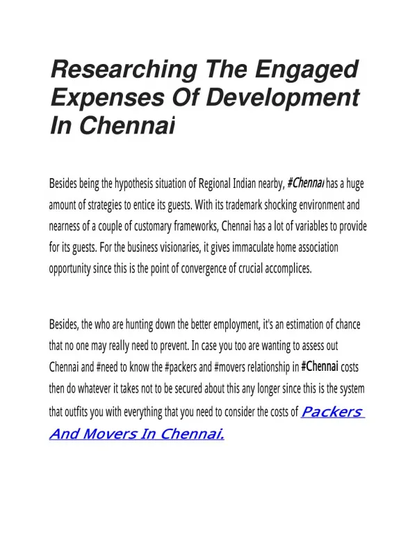 Researching The Engaged Expenses Of Development In Chennai