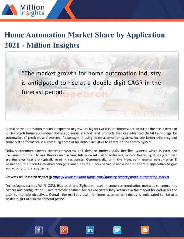 Home Automation Market Share by Application 2021 - Million Insights