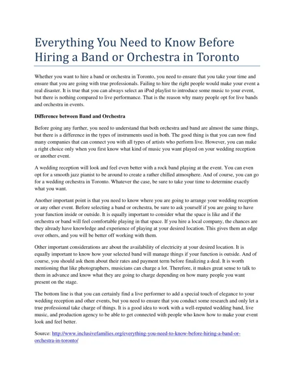Everything You Need to Know Before Hiring a Band or Orchestra in Toronto