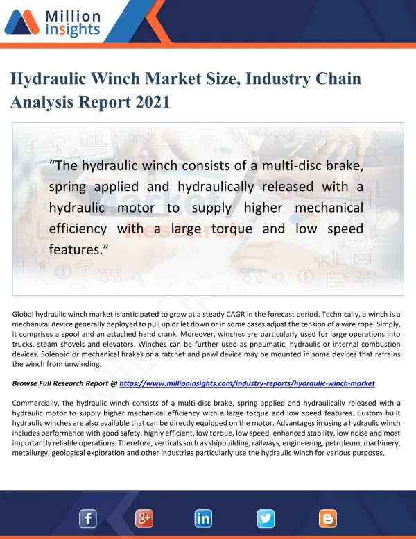 Hydraulic Winch Market Size, Industry Chain Analysis Report 2021