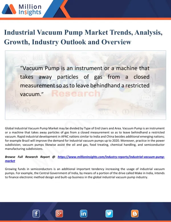 Industrial Vacuum Pump Market Trends, Analysis, Growth, Industry Outlook and Overview