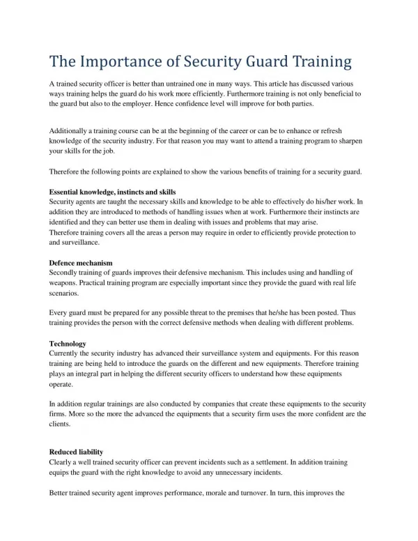 The Importance of Security Guard Training