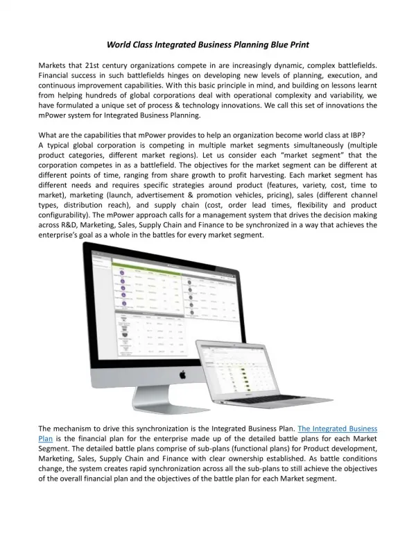 World Class Integrated Business Planning Blue Print