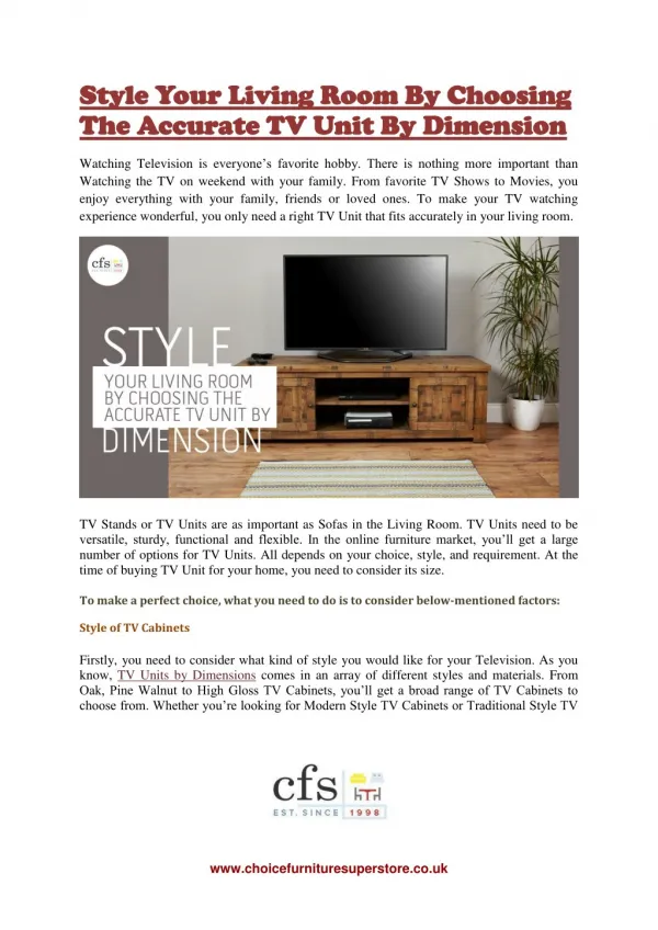 Style Your Living Room By Choosing The Accurate TV Unit By Dimension