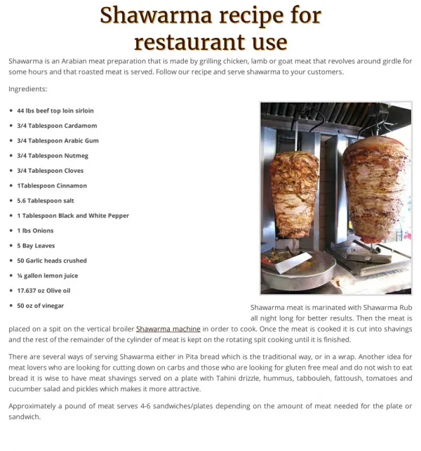 Shawarma Recipe for Restaurant Use