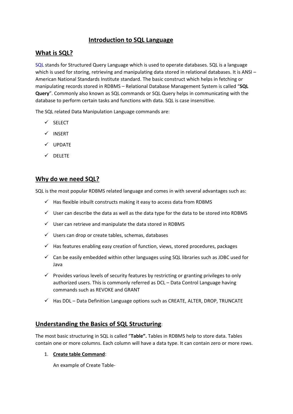 introduction to sql language