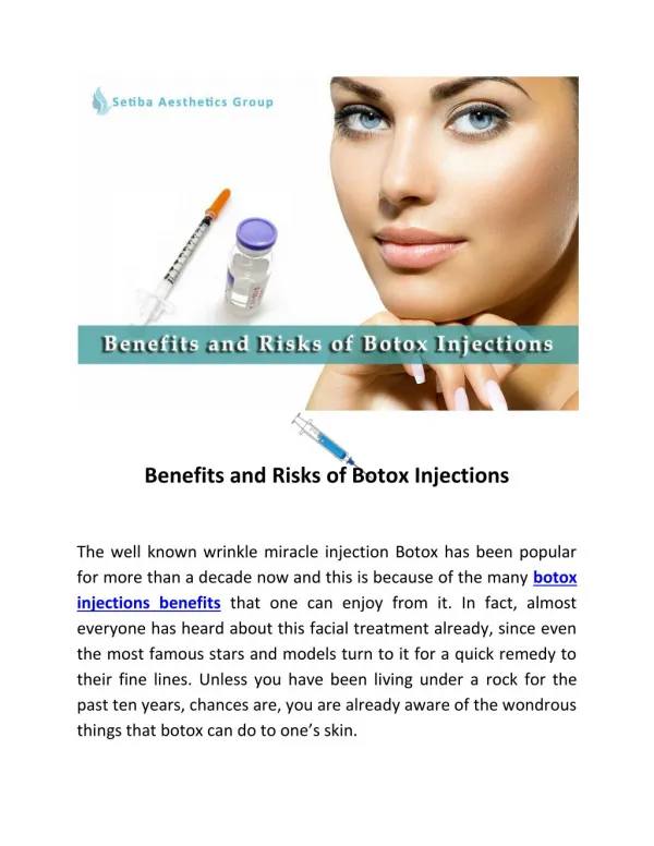 Benefits and Risks of Botox Injections