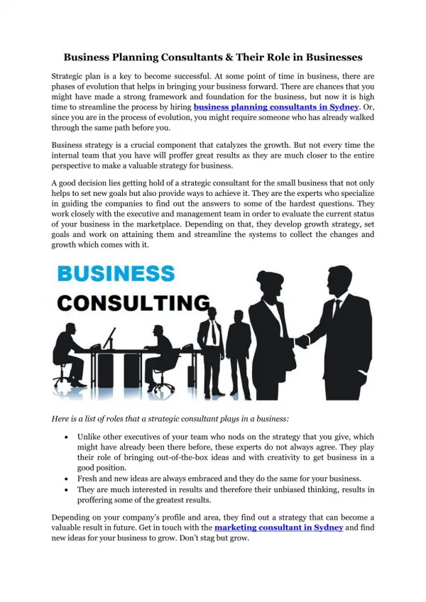 Business Planning Consultants & Their Role in Businesses