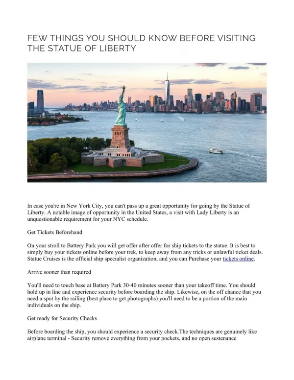 FEW THINGS YOU SHOULD KNOW BEFORE VISITING THE STATUE OF LIBERTY