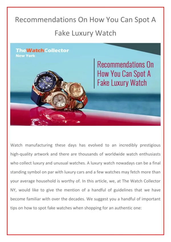 Recommendations On How You Can Spot A Fake Luxury Watch