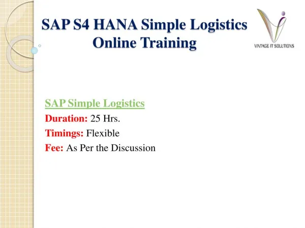 SAP Simple Logistics Course Content PPT
