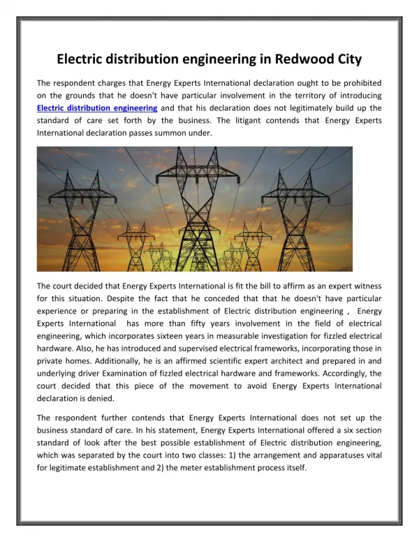 Electric distribution engineering in Redwood City