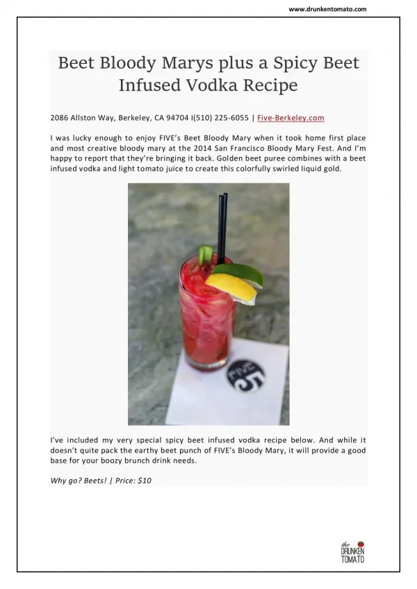 Spicy Bloody Mary Recipe: The Drunken Tomato