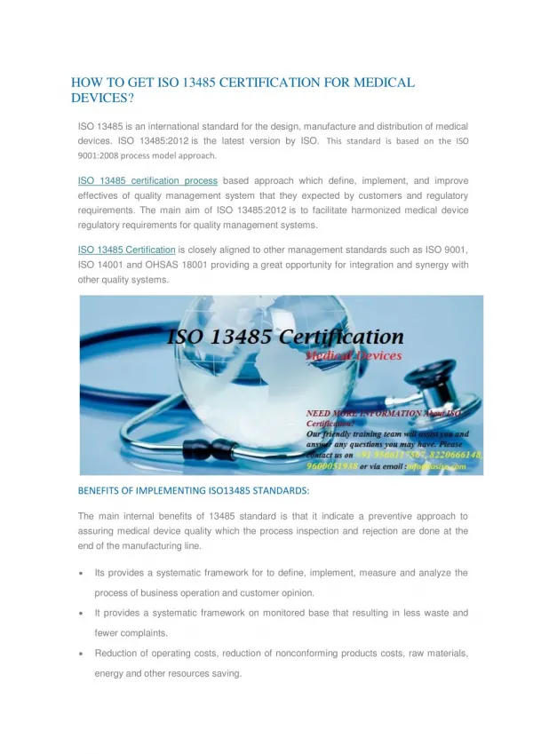 ISO 13485 Certification Agencies | ISO 13485 QMS Certification for Medical Device