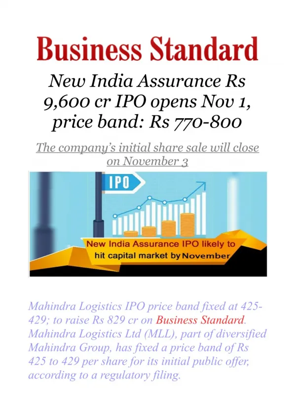New India Assurance Rs 9,600 cr IPO opens Nov 1, price band: Rs 770-800