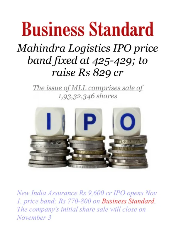 Mahindra Logistics IPO price band fixed at 425-429; to raise Rs 829 cr