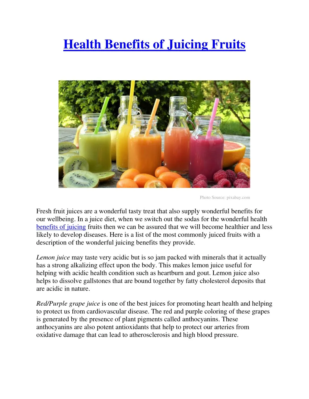 health benefits of juicing fruits