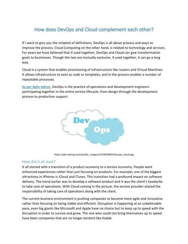 How does DevOps and Cloud complement each other?