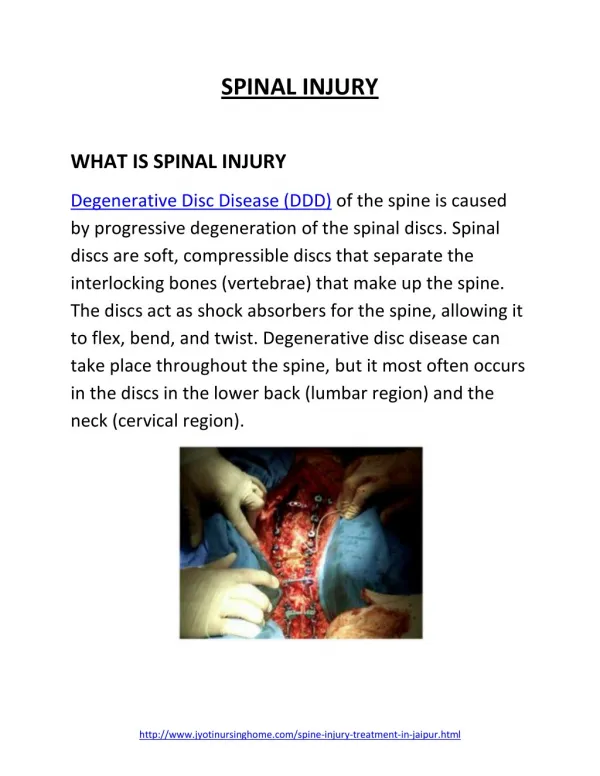 PDF on Spinal Injury by best orthopedic hospital in Jaipur|Jyotinursinghome