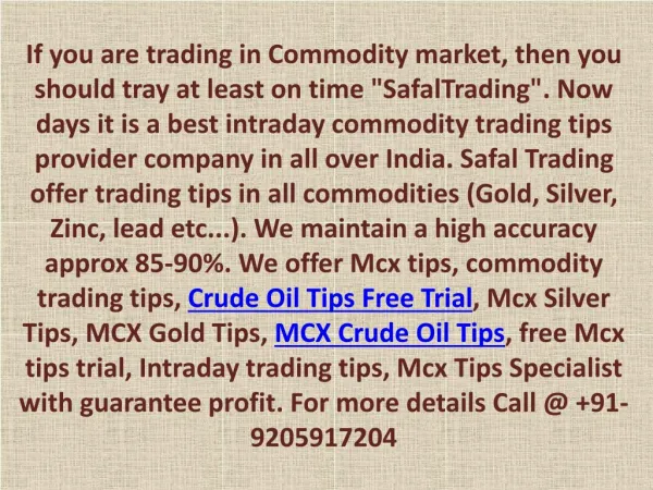 Crude Oil Tips Free Trial, Mcx Silver Tips, Intraday Trading Tips - Safal Trading