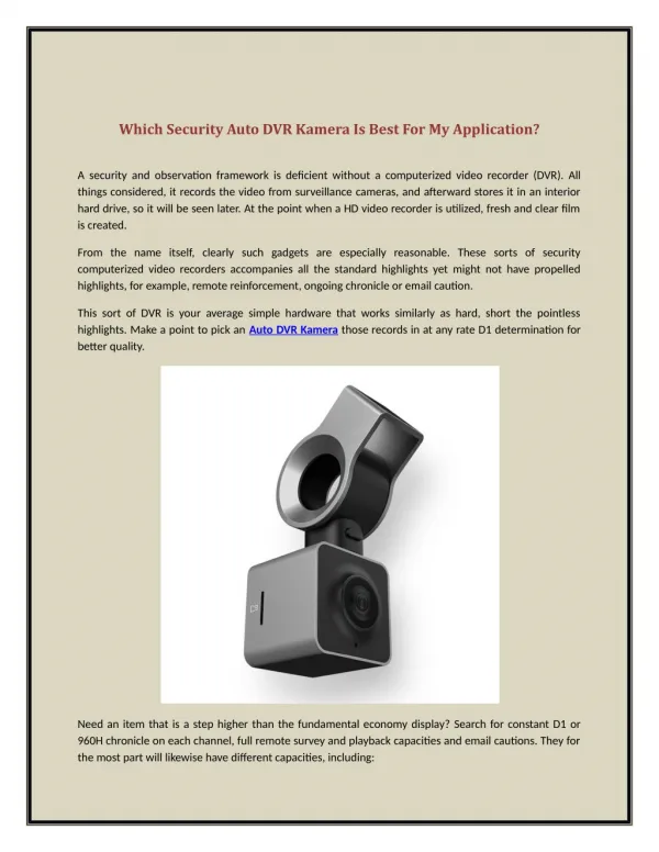Which Security Auto DVR Kamera Is Best For My Application?