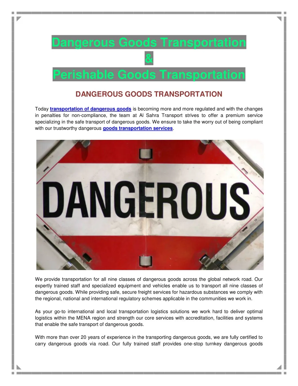 dangerous goods transportation perishable goods