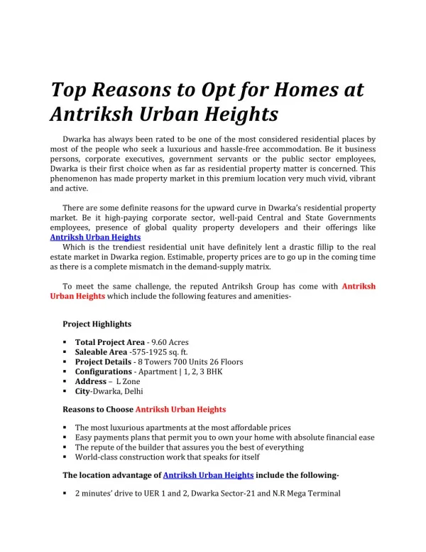 top reasons to opt for homes at antriksh urban