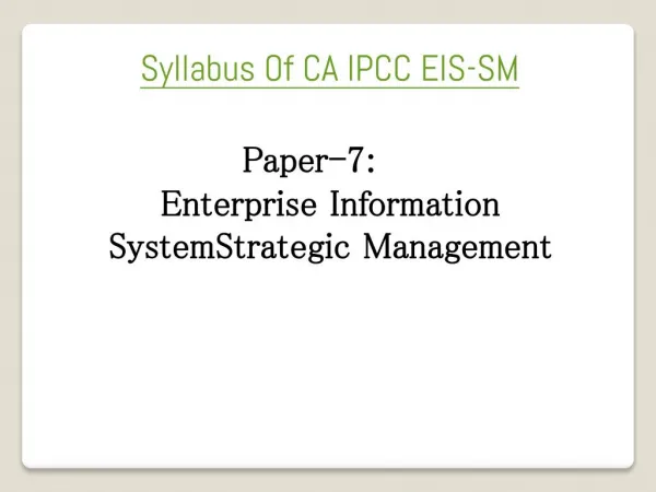 Syllabus Of CA IPCC EIS-SM