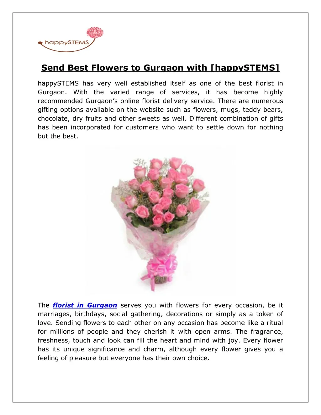 send best flowers to gurgaon with happystems