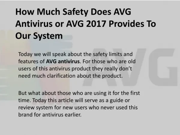 How Much Safety Does AVG Antivirus or AVG 2017 Provides To Our System