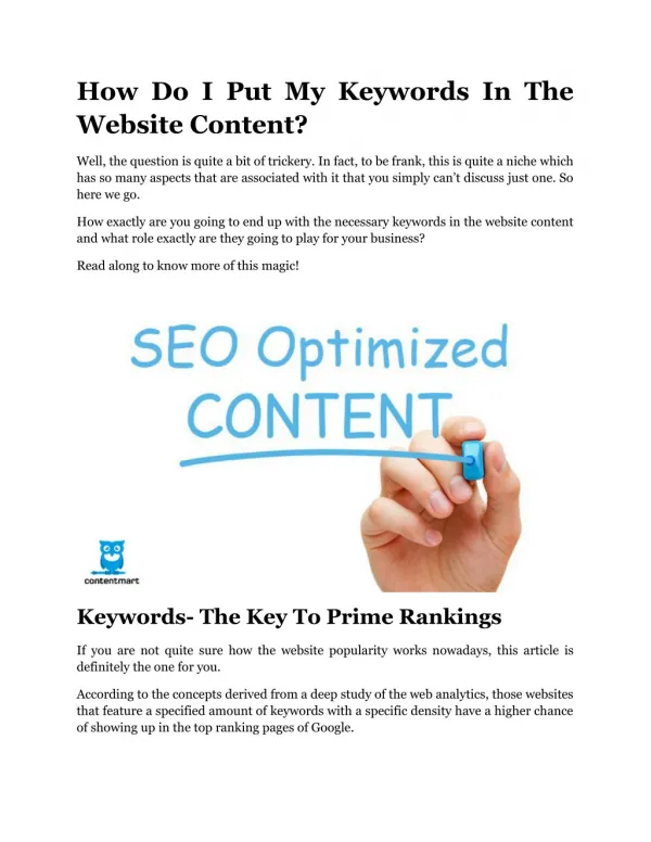 How Do I Put My Keywords In The Website Content?