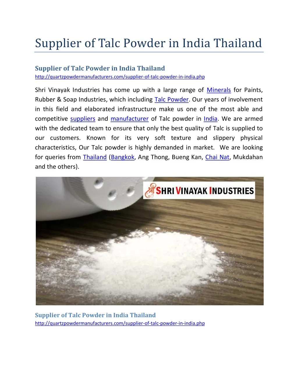supplier of talc powder in india thailand
