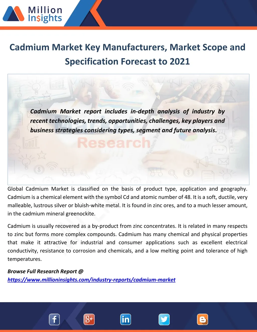 cadmium market key manufacturers market scope