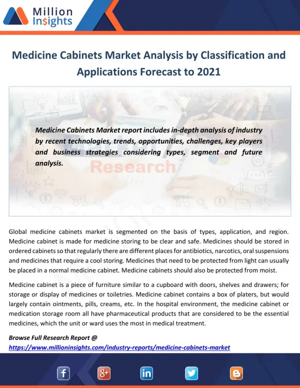 Medicine Cabinets Market Analysis by Classification and Applications Forecast to 2021