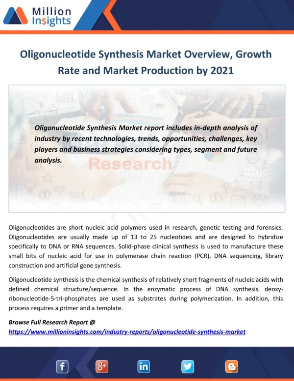 Oligonucleotide Synthesis Market Overview, Growth Rate and Market Production by 2021