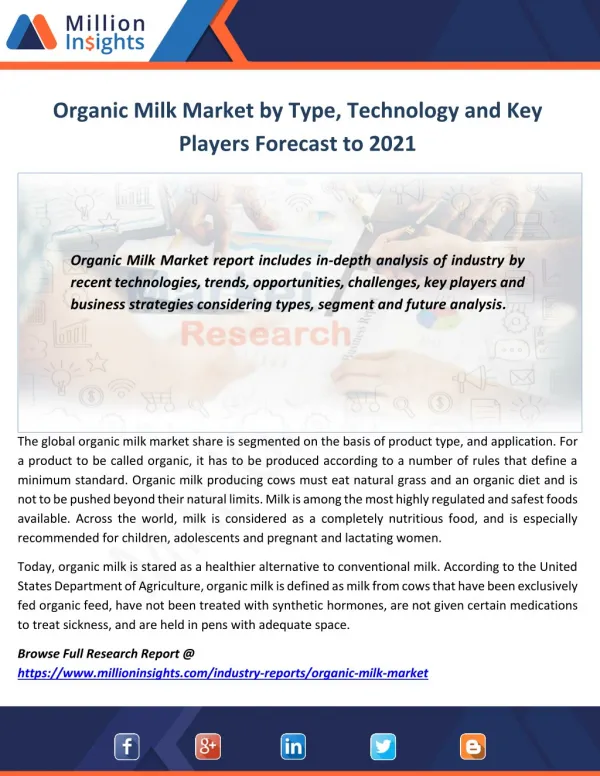 Organic Milk Market by Type, Technology and Key Players Forecast to 2021